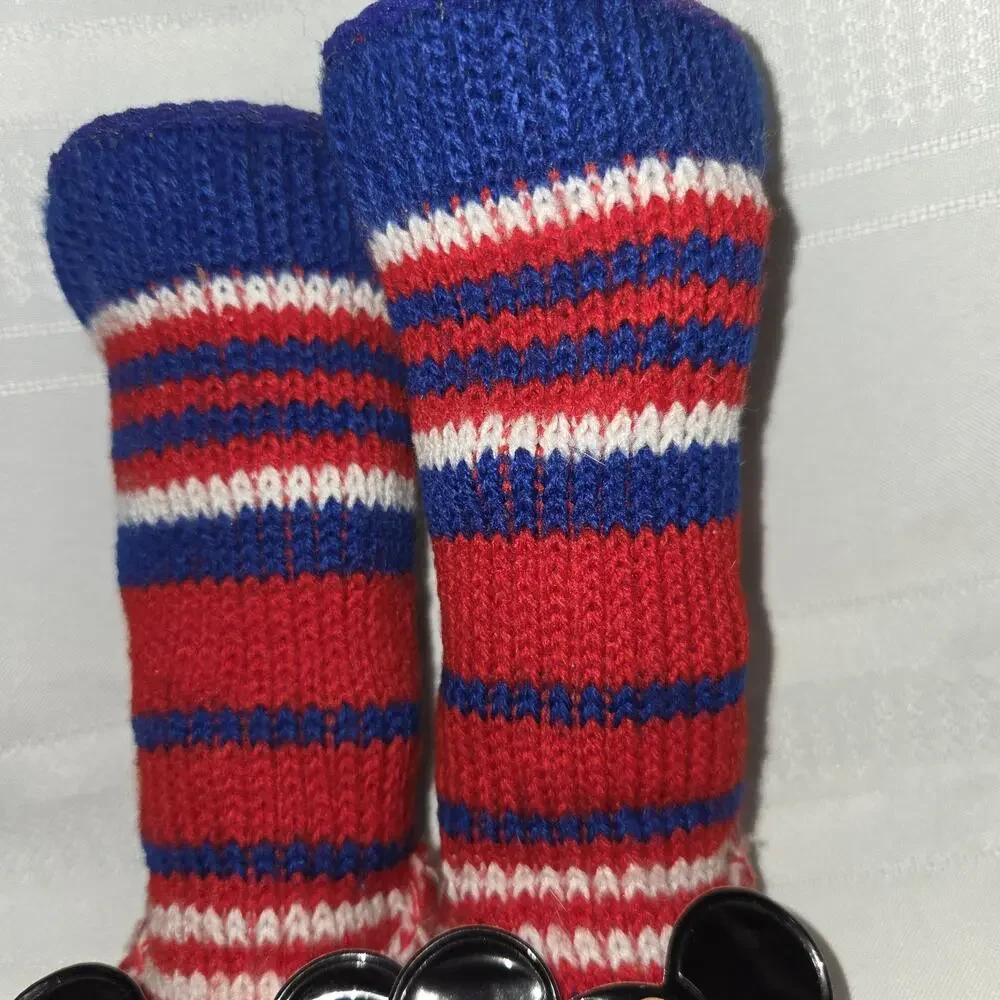 Disney Mickey Mouse Club Knit Slippers Socks Kids 4.5 Walt Disney VTG 60s 70s